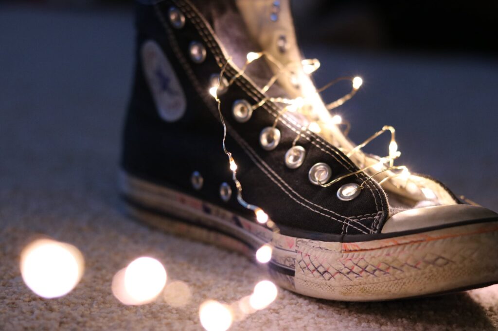 photo of string lights on shoe