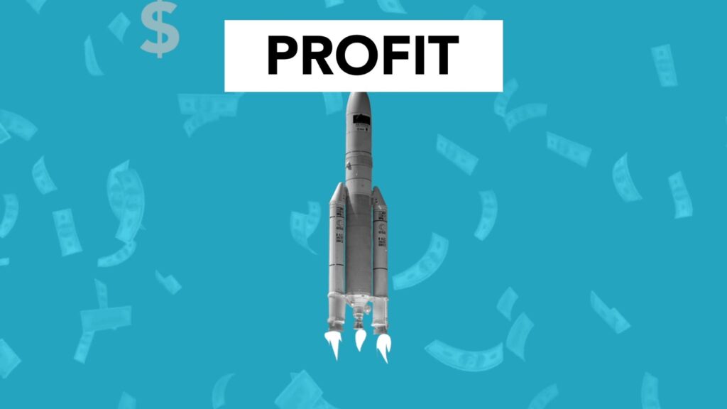 illustration of rocket flying falling money banknotes
